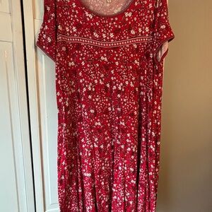 Max Studio Red Floral Maxi Dress with Scoop Neck